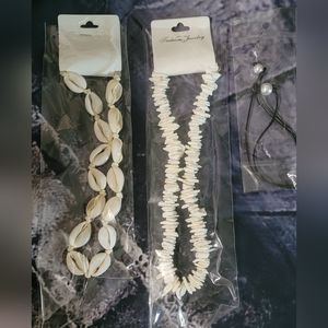 3 Pack Beach Shell choker style ocean necklaces - pearl /shell bnwt